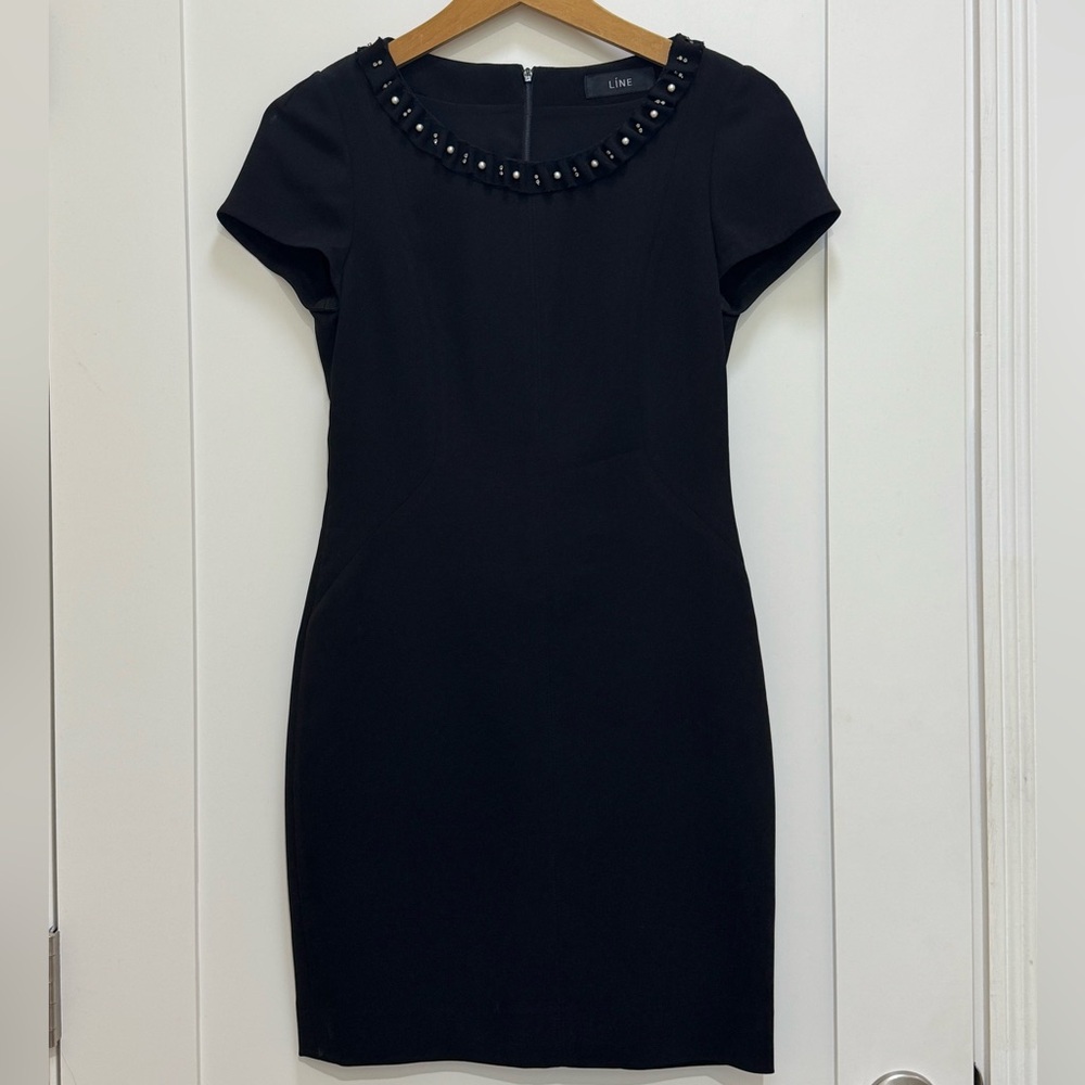 Stunning Black Dress (size 2) with beautiful pearl and jewel neckline